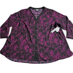 Catherines L'Attitude Tunic Top Size 3X Inverted Notch Button Front NWT